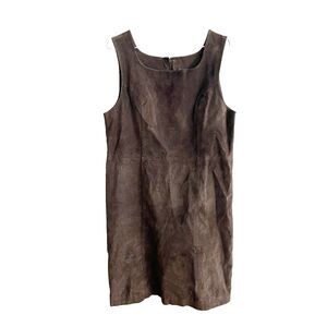 Bagatelle Brown Suede Leather Jumper Dress 12 Old Money Preppy Dark Academia